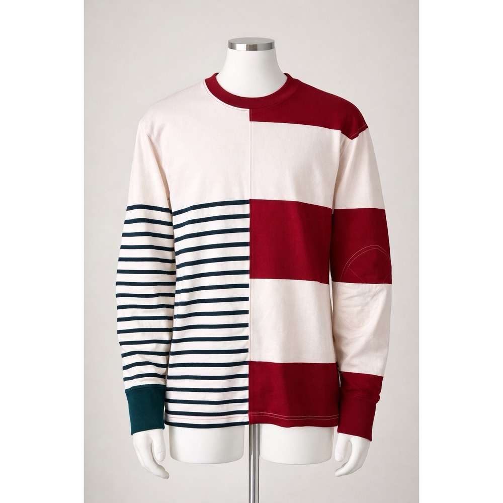 J. Crew Factory Men's Red, Cream & Navy Patchwork Striped Longsleeve Jersey
